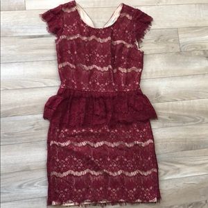 Red Anthropologie lace peplum dress